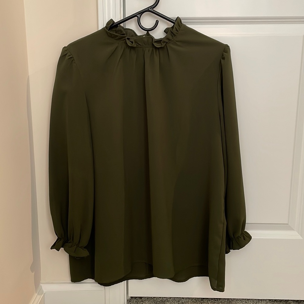 Avanova Women's Ruffle Hem Long Sleeve Mock Neck Blouses Top